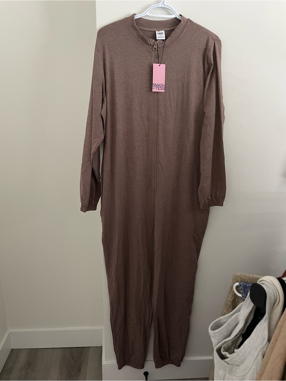 Smash + Tess Long Sleeve Zip-One Piece Romper in Mauve Brown